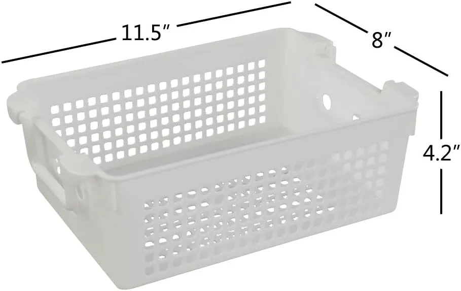 Stackable Plastic Storage Baskets/Bins Organizer with Handles, Set of 4 (White, Grey)