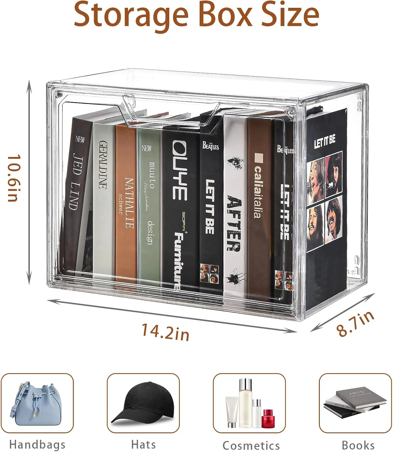 Stackable Storage Bins, Clear Acrylic Display Case, 5-Pack Acrylic Boxes with Lids, Clear Storage Containers Storage for Handbags, Collectibles & Figures
