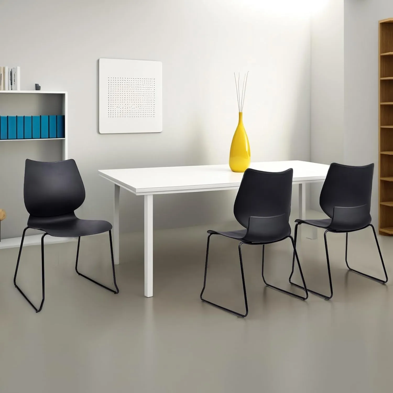 Stacking Chairs, Stackable Waiting Room Chairs, Conference Chair with Back & Church Chairs No Wheels with Metal Legs, Suitable for Offices Conference Training Waiting Room Set of 12, Black