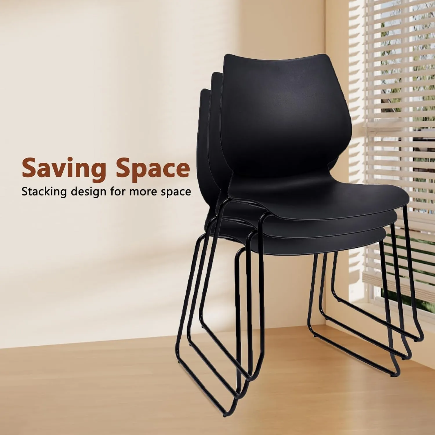Stacking Chairs, Stackable Waiting Room Chairs, Conference Chair with Back & Church Chairs No Wheels with Metal Legs, Suitable for Offices Conference Training Waiting Room Set of 12, Black