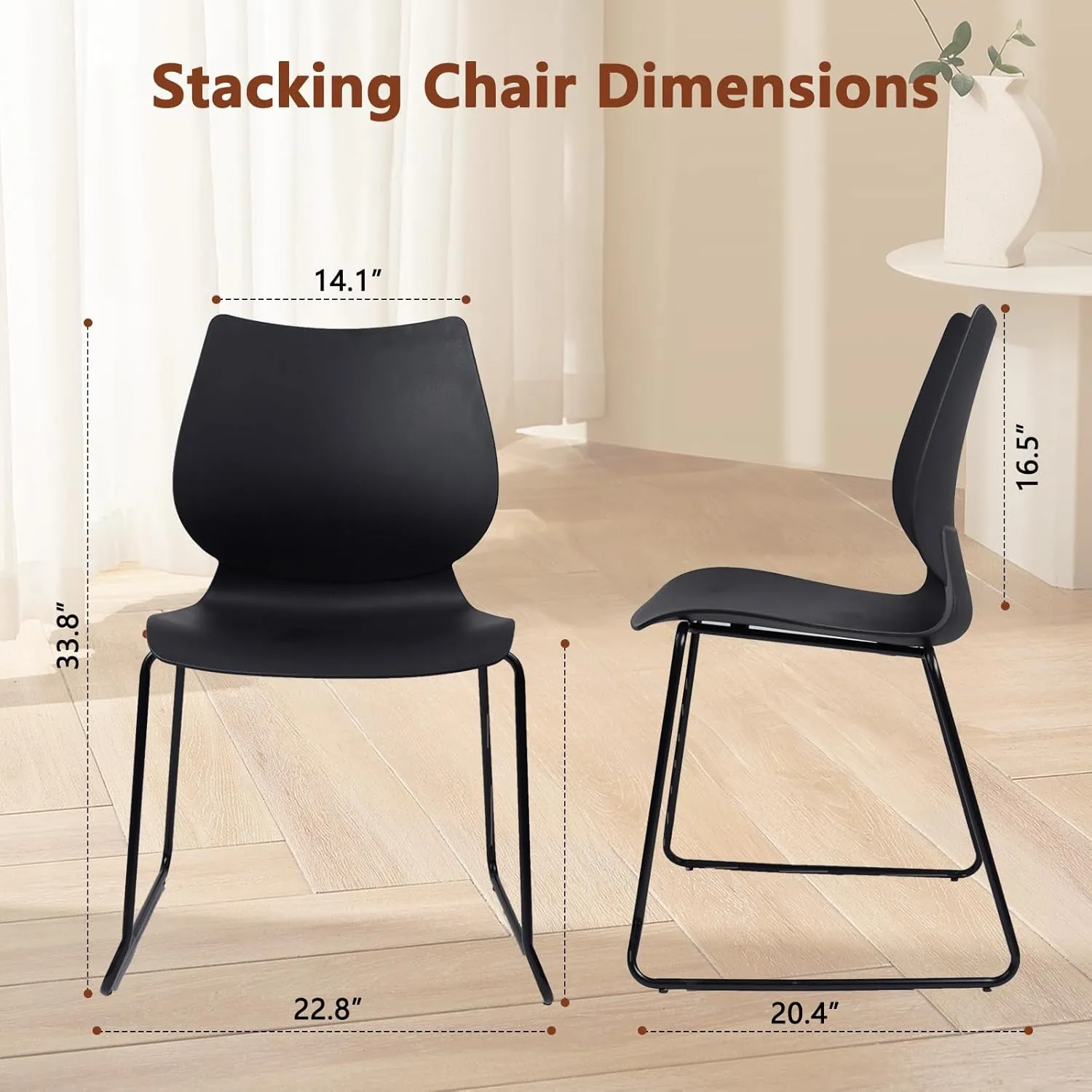 Stacking Chairs, Stackable Waiting Room Chairs, Conference Chair with Back & Church Chairs No Wheels with Metal Legs, Suitable for Offices Conference Training Waiting Room Set of 12, Black