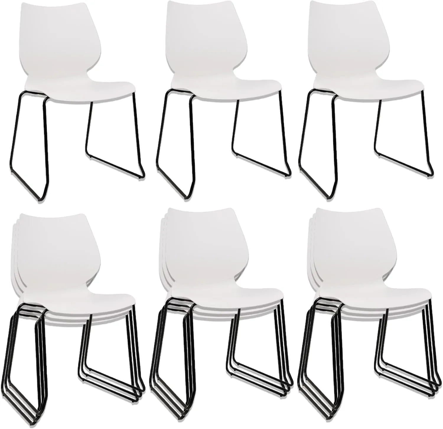 Stacking Chairs, Stackable Waiting Room Chairs, Conference Chair with Back & Church Chairs No Wheels with Metal Legs, Suitable for Offices Conference Training Waiting Room Set of 12, White