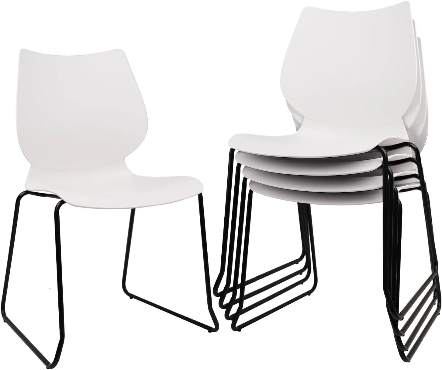 Stacking Chairs, Stackable Waiting Room Chairs, Conference Chair with Back & Church Chairs No Wheels with Metal Legs, Suitable for Offices Conference Training Waiting Room Set of 12, White