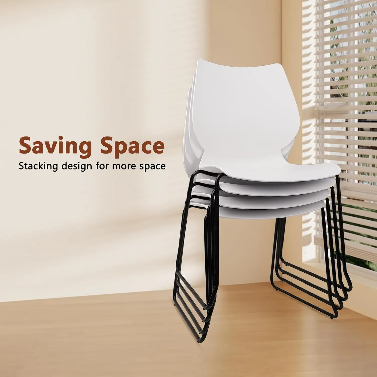 Stacking Chairs, Stackable Waiting Room Chairs, Conference Chair with Back & Church Chairs No Wheels with Metal Legs, Suitable for Offices Conference Training Waiting Room Set of 12, White