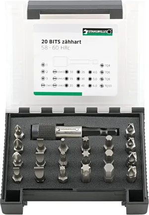 Stahlwille Screwdriver Bit Box - 21 Piece Set with Hex, Phillips, Slotted, Torq-Set and Torx Bits - Foam-padded Storage Case, Made in Germany
