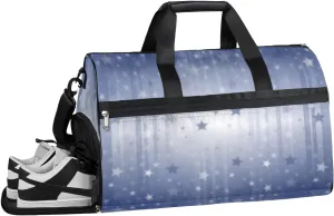 Star Stripe Indigo Gym Bag for Men Women Fitness Workout Sports Duffle Bag with Shoes Compartment 4th of July Water Resistant Overnight Weekender Duffel Bag