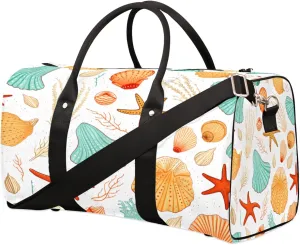 Starfish Seashore Travel Duffel Bag, Undersea World Sports Gym Bag, Foldable Weekender Overnight Tote Bag Carry on Luggage Handbag for Yoga Workout