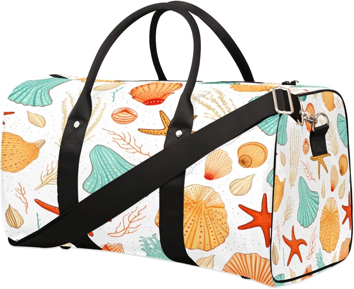 Starfish Seashore Travel Duffel Bag, Undersea World Sports Gym Bag, Foldable Weekender Overnight Tote Bag Carry on Luggage Handbag for Yoga Workout