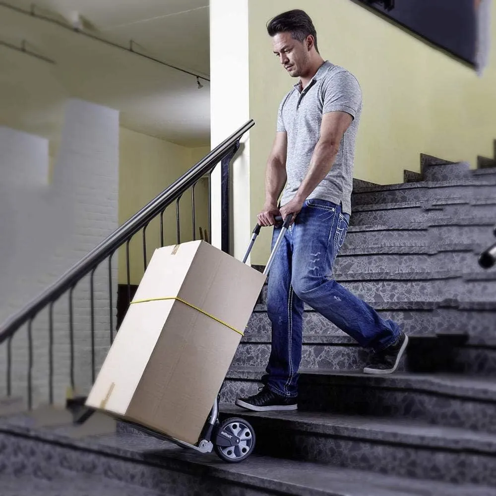 Steel Foldable Sack Trucks Duty with Anti Puncture Pu Wheel and 75 kg Capacity Shopping Trolley Bags for Shopping/Moving Goods/Travel Platform Truck