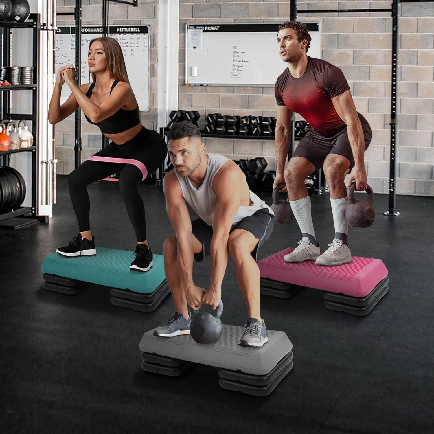 Step Aerobic Platform with 4 Stackable Risers Exercise Step Adjustable Height 4"-6''-8'', Fitness Training Workout Stepper for Home Gym, Cardio Strength, Multiple Options