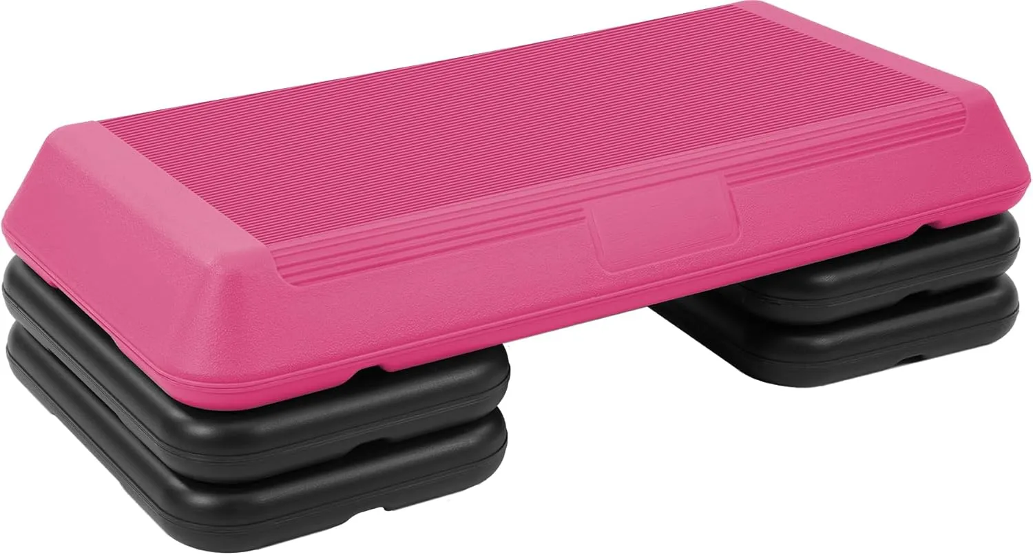 Step Aerobic Platform with 4 Stackable Risers Exercise Step Adjustable Height 4"-6''-8'', Fitness Training Workout Stepper for Home Gym, Cardio Strength, Multiple Options