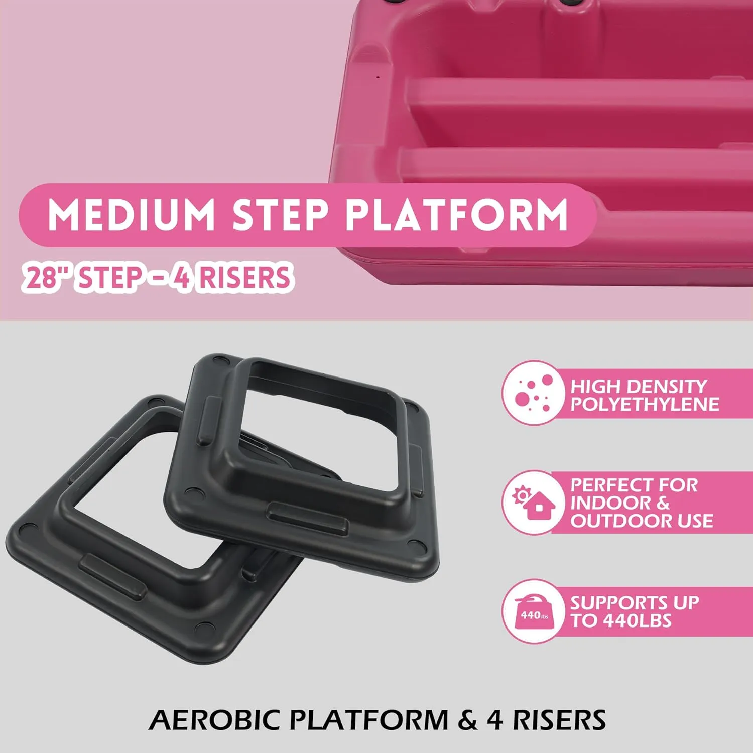 Step Aerobic Platform with 4 Stackable Risers Exercise Step Adjustable Height 4"-6''-8'', Fitness Training Workout Stepper for Home Gym, Cardio Strength, Multiple Options