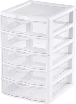 STERILITE 1 New 20758004 Clearview Small 5 Drawer Desktop Storage Unit White
