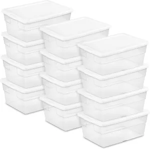 Sterilite 12-Pack 16 Quart Storage Box, Stackable Clear Plastic Bins with Snap-On Lids - Heavy-Duty Organizing Containers for Closet, Bathroom, and Office