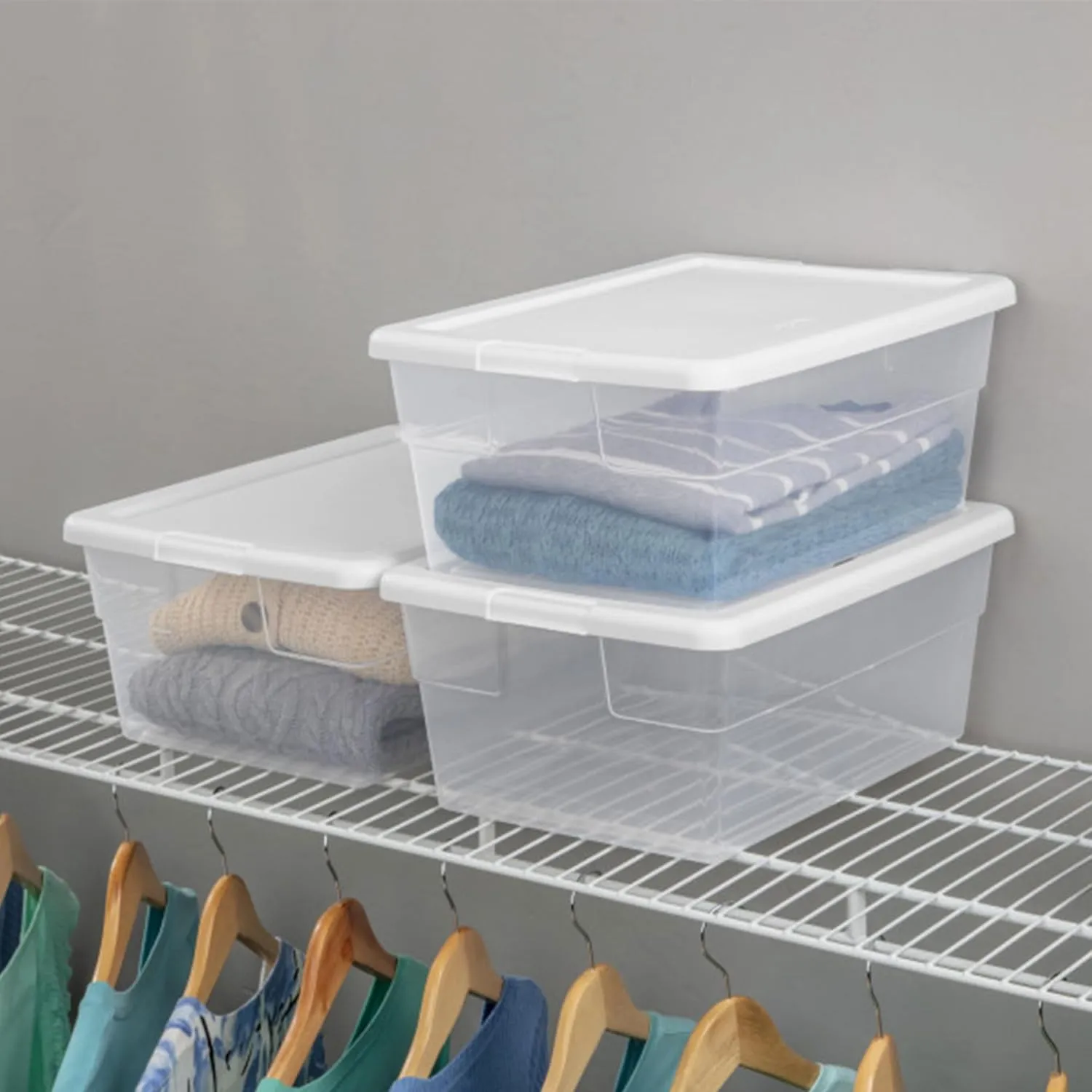 Sterilite 12-Pack 16 Quart Storage Box, Stackable Clear Plastic Bins with Snap-On Lids - Heavy-Duty Organizing Containers for Closet, Bathroom, and Office