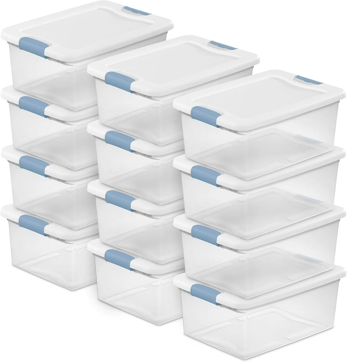 Sterilite 12-Pack Latching Box, Stackable Storage Bins with Lids, Clear Plastic, 15 Quart