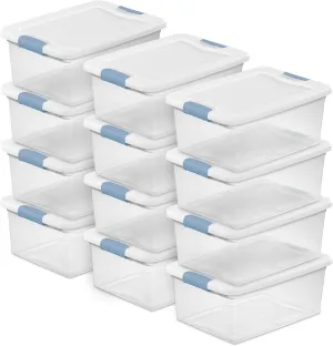 Sterilite 12-Pack Latching Box, Stackable Storage Bins with Lids, Clear Plastic, 15 Quart