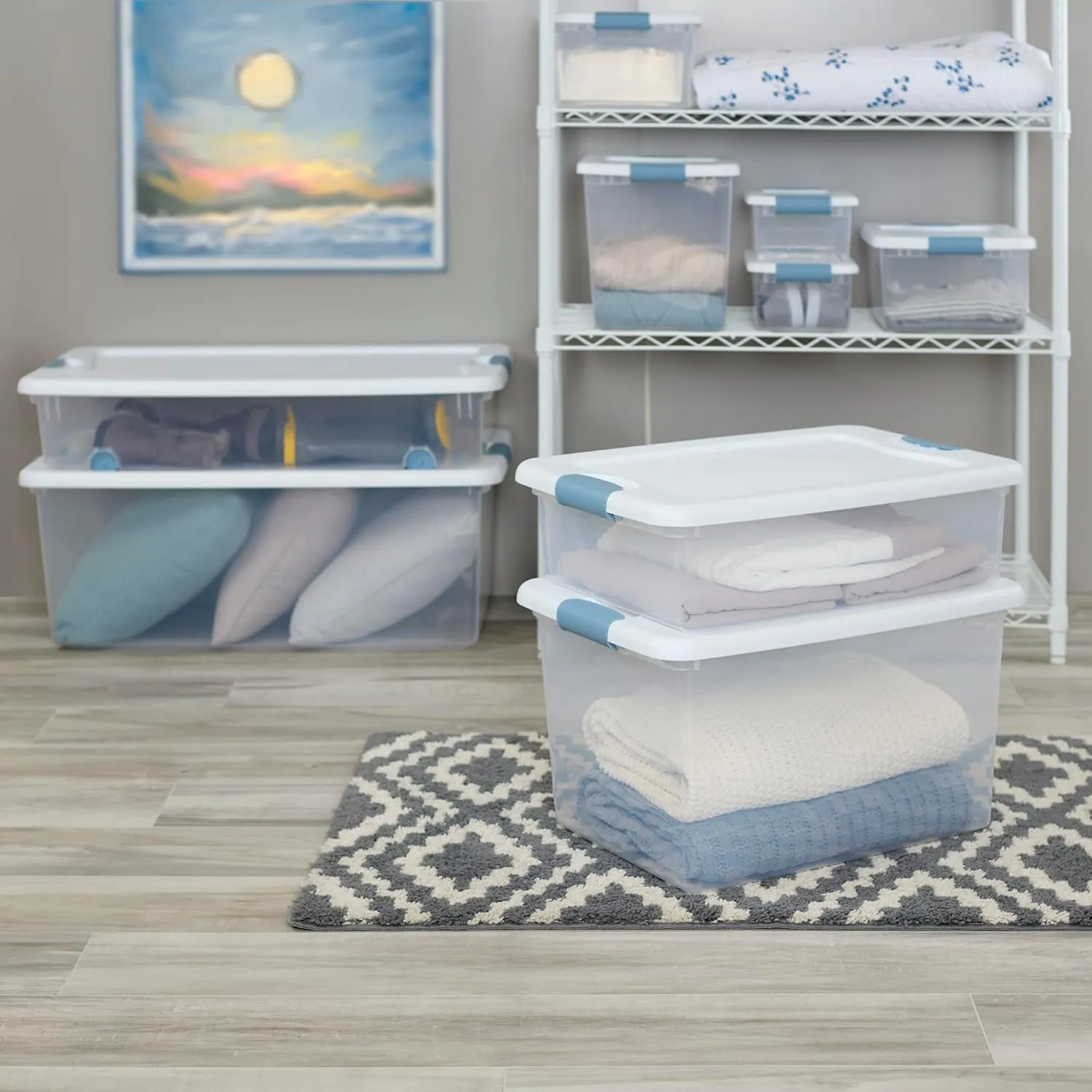 Sterilite 12-Pack Latching Box, Stackable Storage Bins with Lids, Clear Plastic, 15 Quart