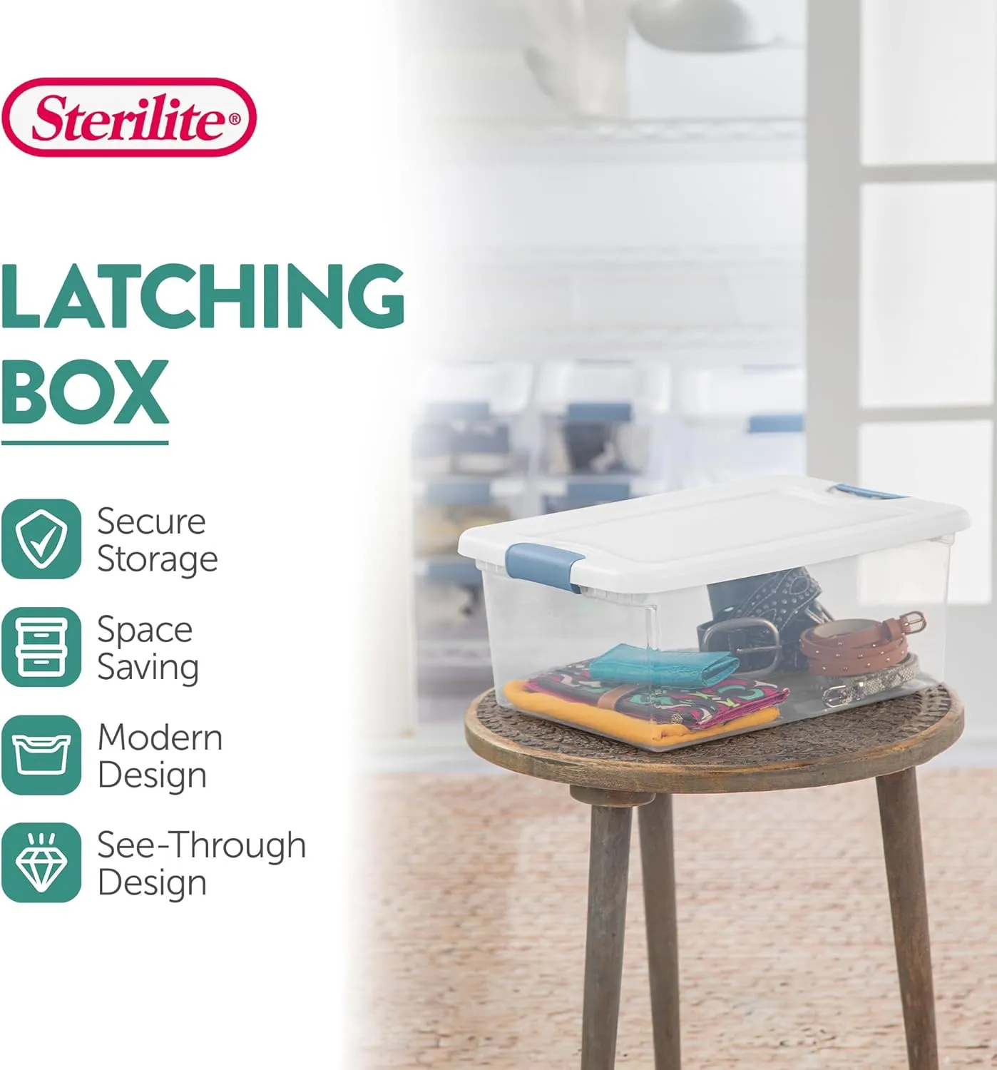 Sterilite 12-Pack Latching Box, Stackable Storage Bins with Lids, Clear Plastic, 15 Quart