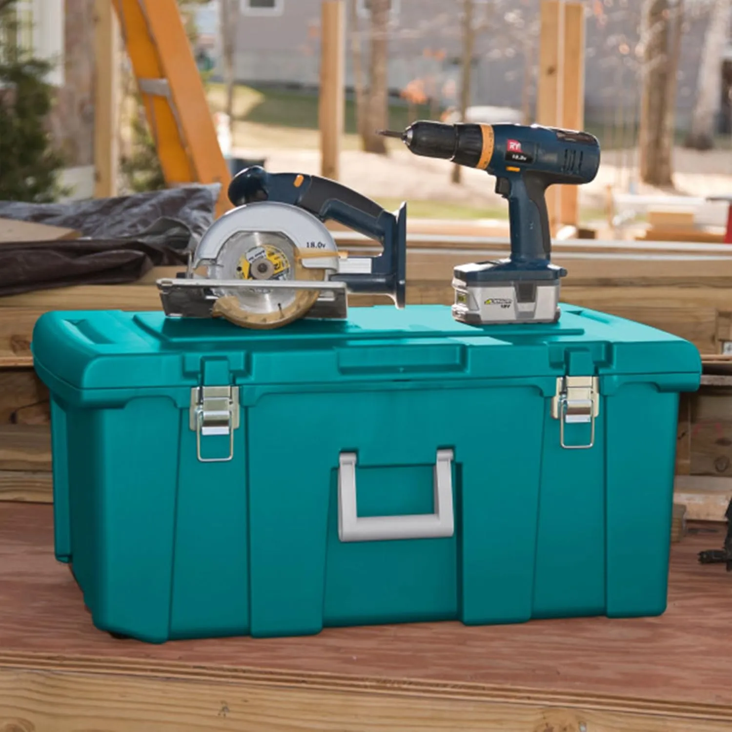 Sterilite 2-Pack Footlocker, Lockable Plastic Utility Storage Container Box, Teal - Heavy-Duty Organizing Containers for Home, Garage, Office, and Basement