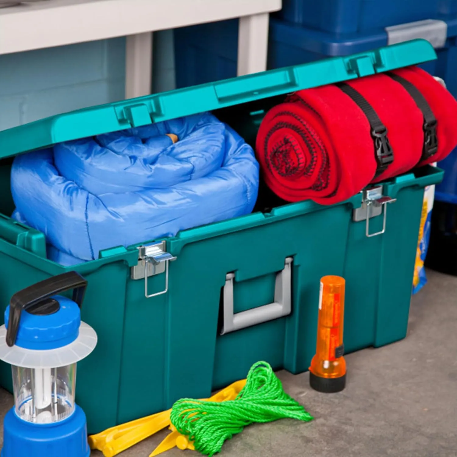 Sterilite 2-Pack Footlocker, Lockable Plastic Utility Storage Container Box, Teal - Heavy-Duty Organizing Containers for Home, Garage, Office, and Basement