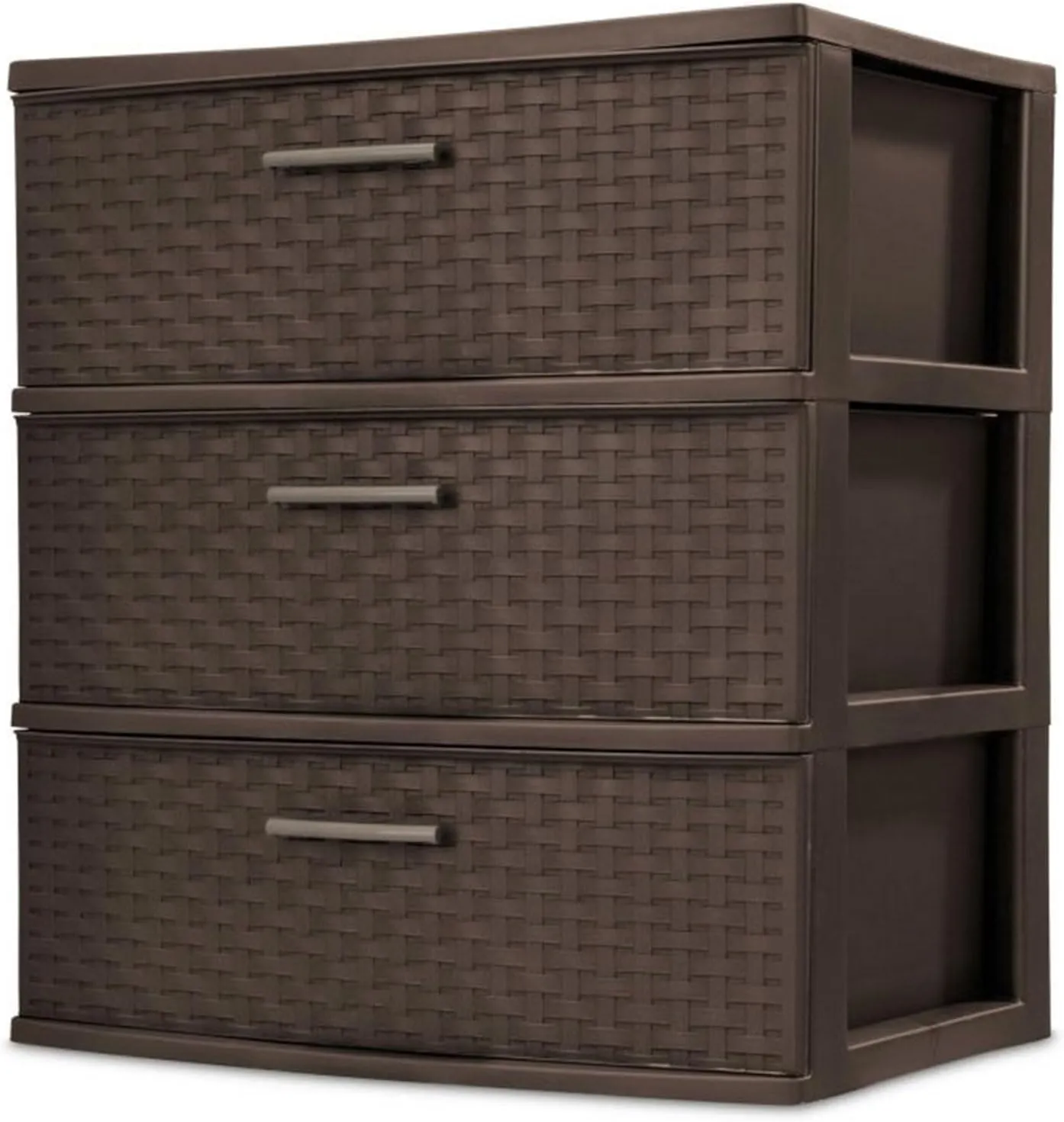 Sterilite 3 Drawer Wide Weave Storage Tower, Plastic Drawers to Organize Clothes in Bedroom, Closet, 2-Pack, Brown