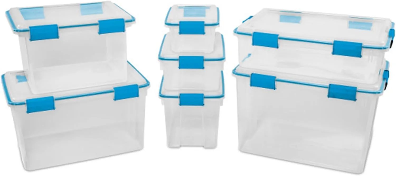 Sterilite 4 Pack Gasket Box, Stackable Storage Bin with Latching Lid, 54 Quart