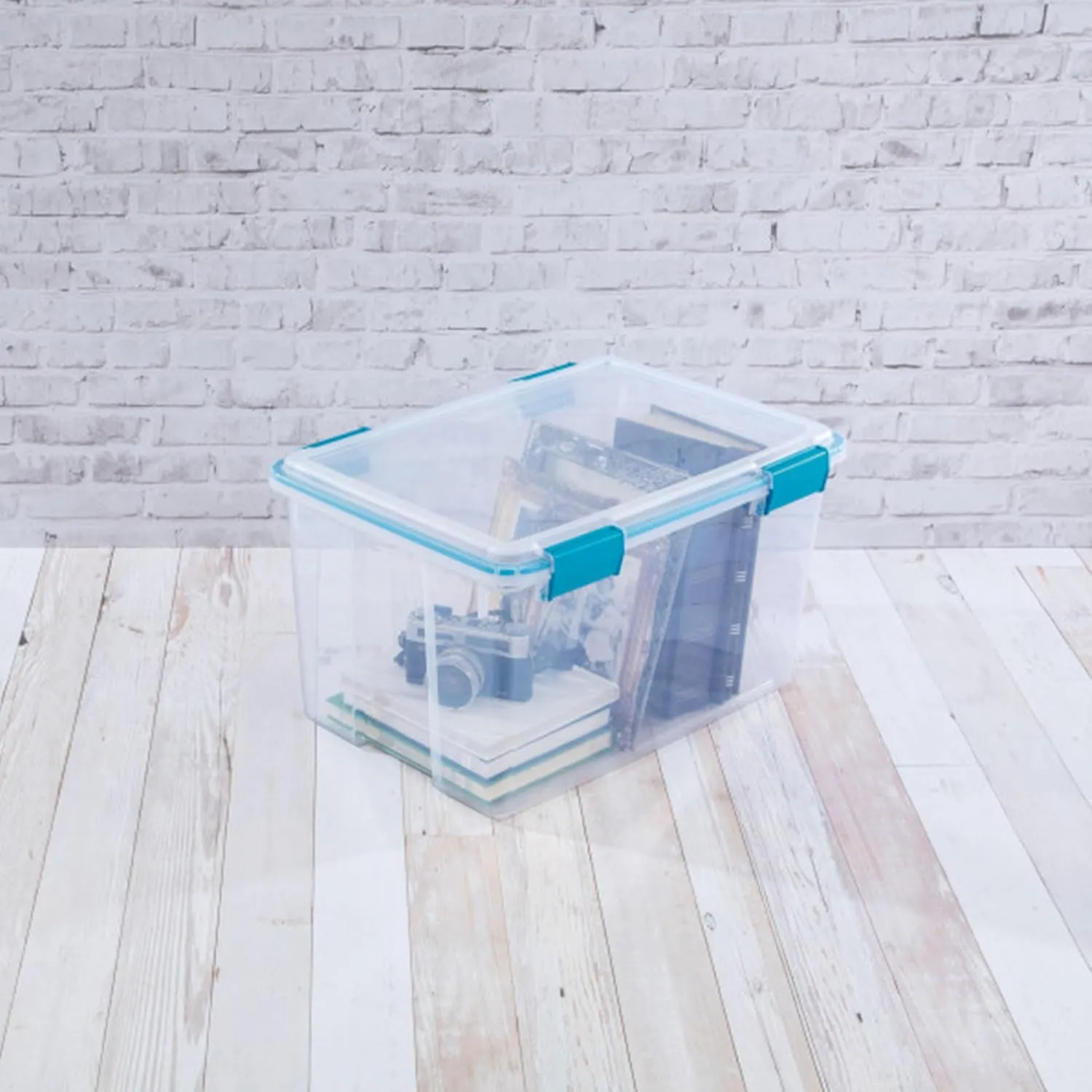 Sterilite 4 Pack Gasket Box, Stackable Storage Bin with Latching Lid, 54 Quart