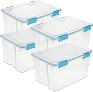 Sterilite 4 Pack Gasket Box, Stackable Storage Bin with Latching Lid, 54 Quart