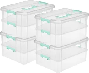 Sterilite 4 Pack Stackable Plastic Storage Bins, 2 Layers, Latching Lids, Stack and Carry, Clear