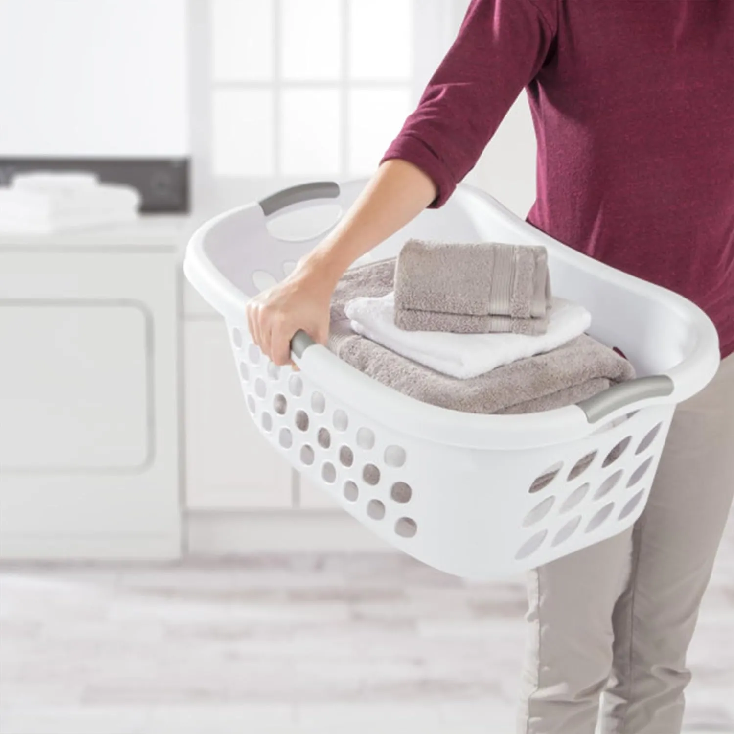Sterilite 6 Pack Plastic Laundry Basket Hamper, 1.25 Bushel, Ultra HipHold, White