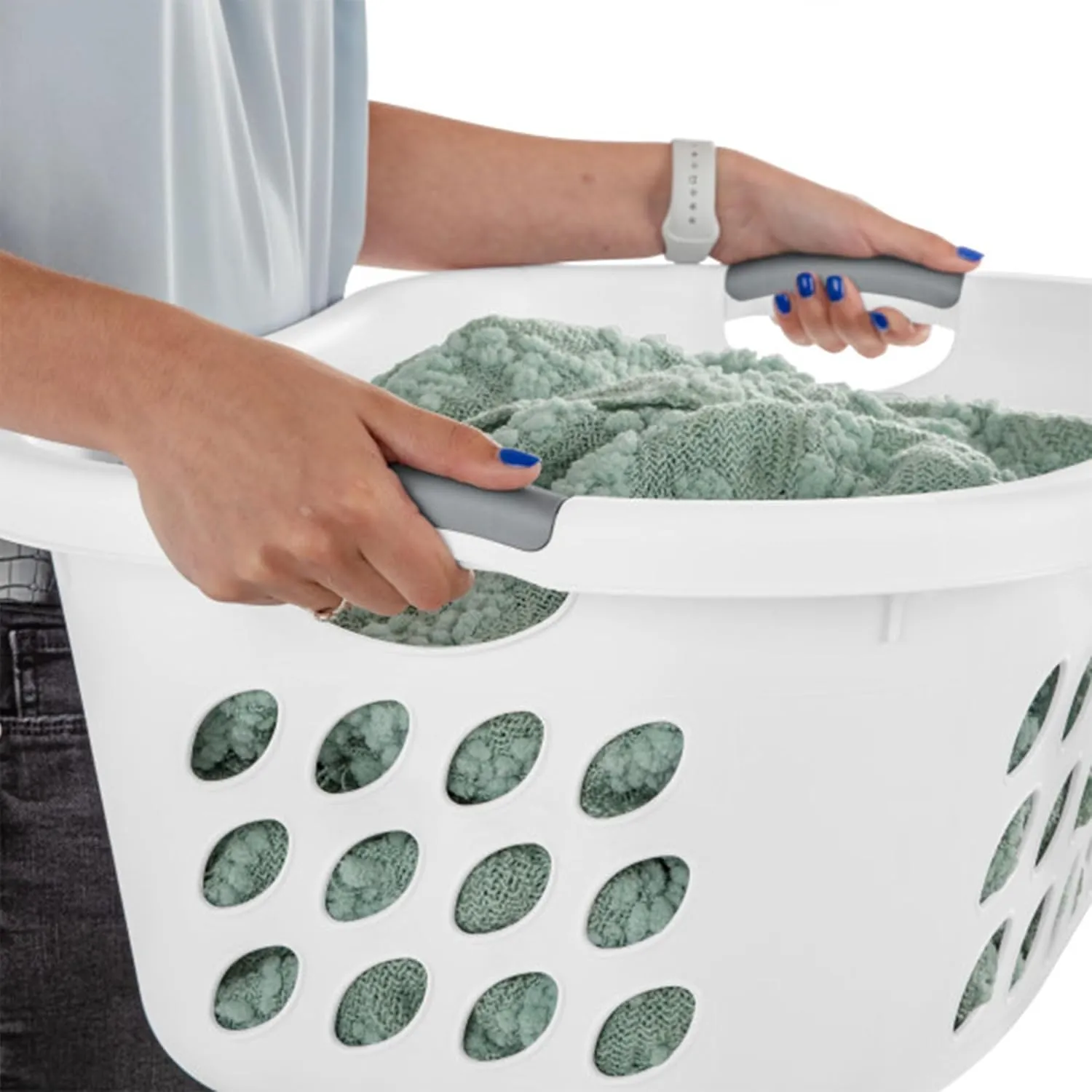 Sterilite 6 Pack Plastic Laundry Basket Hamper, 1.25 Bushel, Ultra HipHold, White
