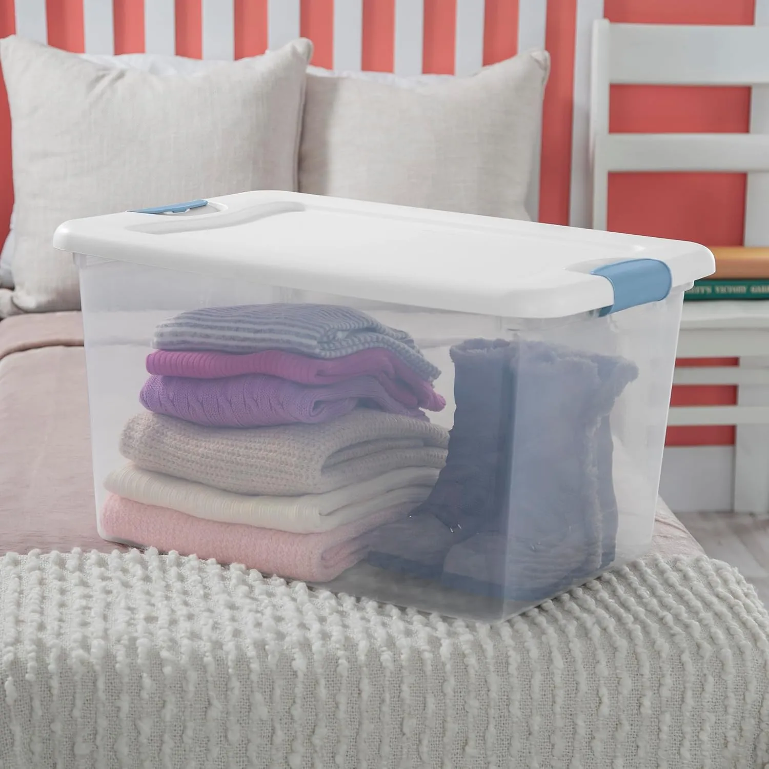 Sterilite 6-Pack Stackable Storage Bin with Lid, Clear Plastic Design, 64 Quart