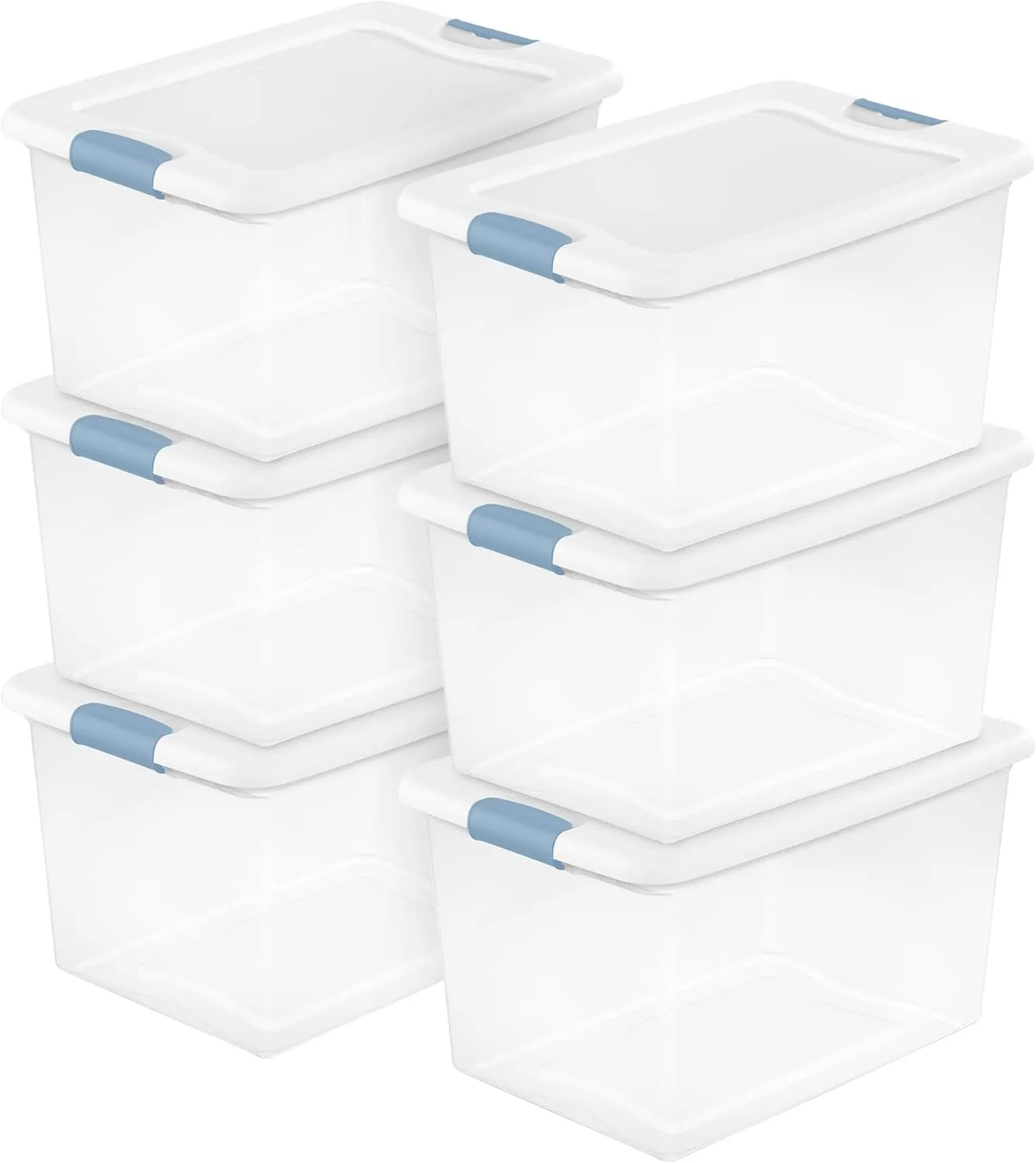 Sterilite 6-Pack Stackable Storage Bin with Lid, Clear Plastic Design, 64 Quart