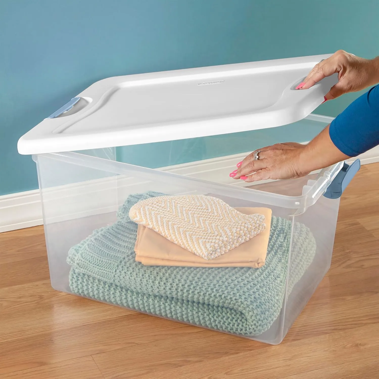 Sterilite 6-Pack Stackable Storage Bin with Lid, Clear Plastic Design, 64 Quart