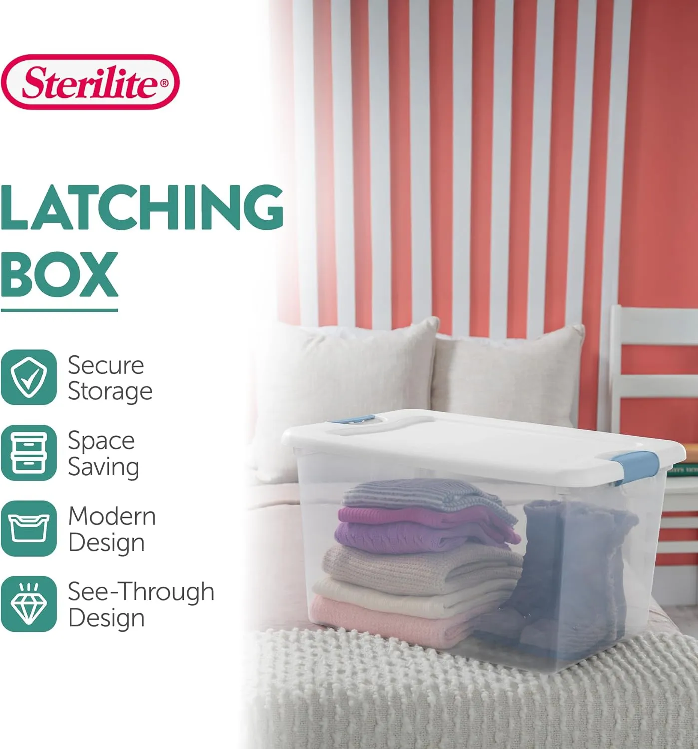 Sterilite 6-Pack Stackable Storage Bin with Lid, Clear Plastic Design, 64 Quart