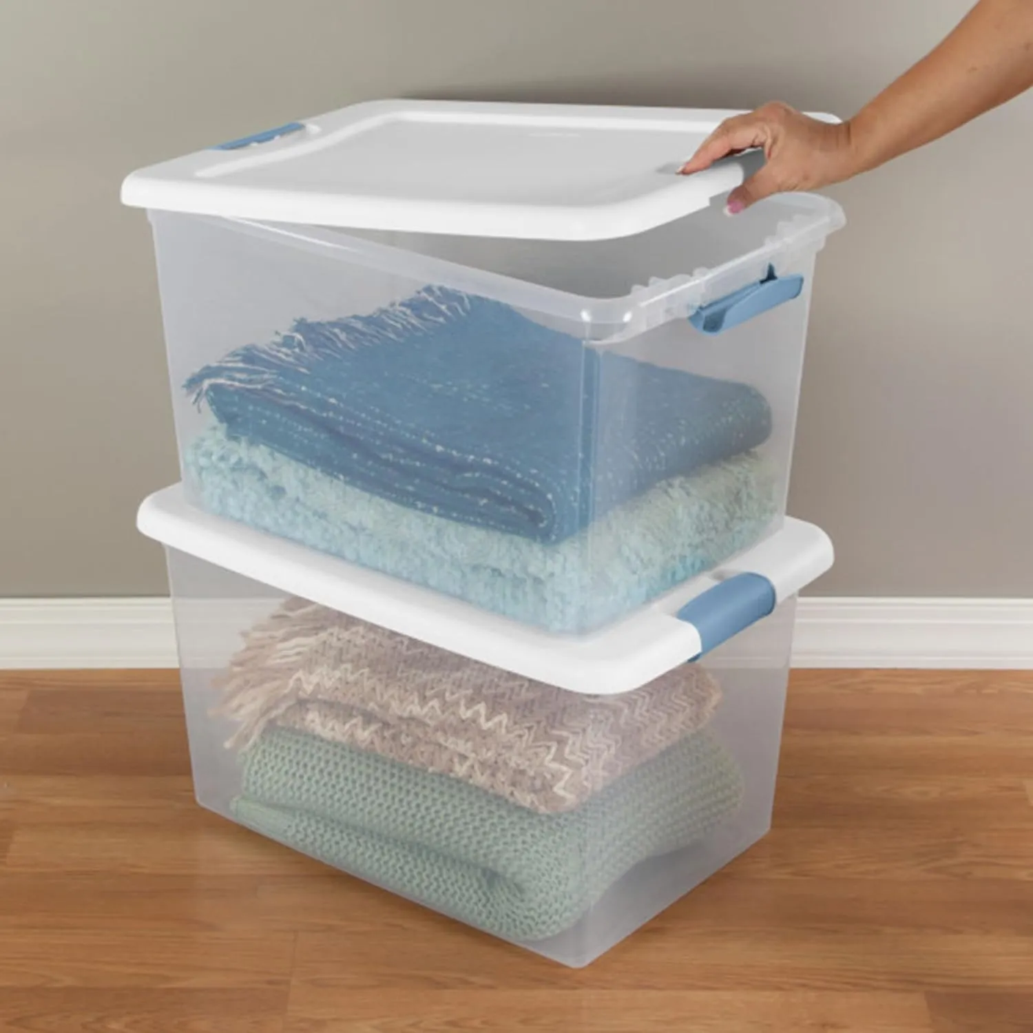Sterilite 6-Pack Stackable Storage Bin with Lid, Clear Plastic Design, 64 Quart
