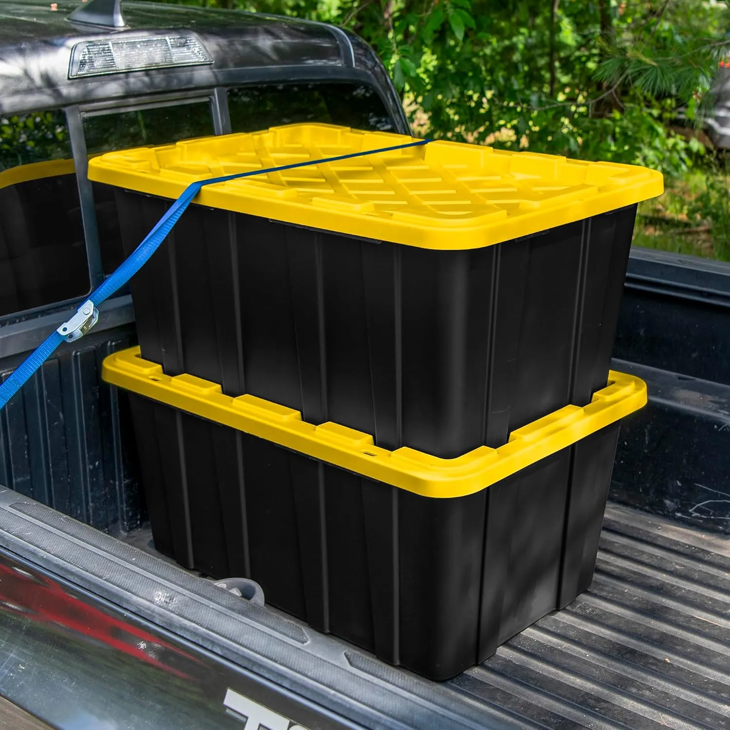 Sterilite 8-Pack Stackable Storage Bins, Heavy Duty Totes w/ Lids, 38 Gallon, Black/Yellow