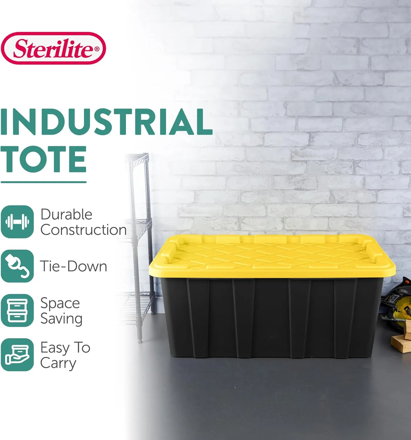 Sterilite 8-Pack Stackable Storage Bins, Heavy Duty Totes w/ Lids, 38 Gallon, Black/Yellow
