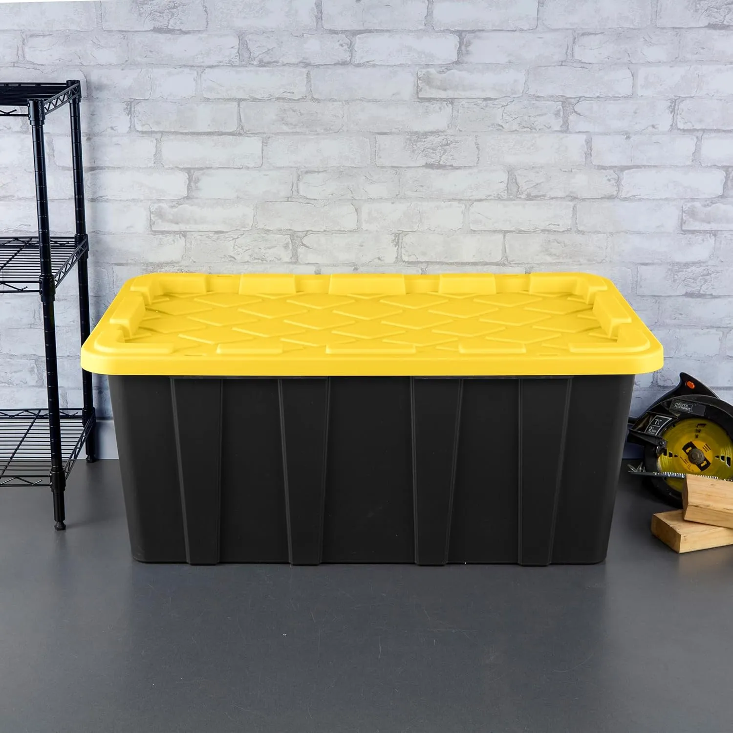 Sterilite 8-Pack Stackable Storage Bins, Heavy Duty Totes w/ Lids, 38 Gallon, Black/Yellow