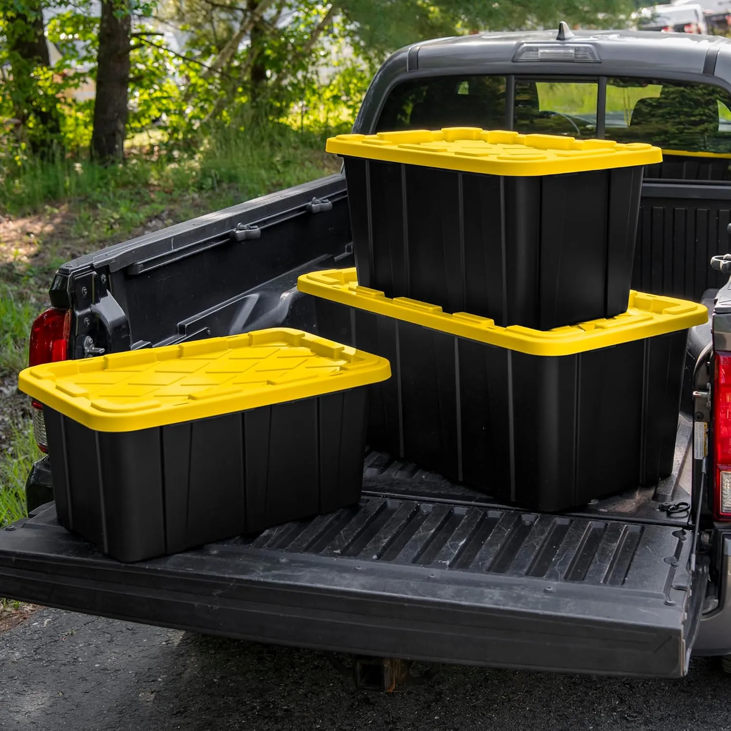 Sterilite 8-Pack Stackable Storage Bins, Heavy Duty Totes w/ Lids, 38 Gallon, Black/Yellow