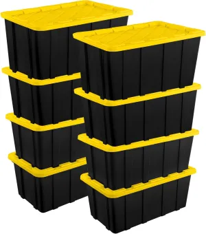 Sterilite 8-Pack Stackable Storage Bins, Heavy Duty Totes w/ Lids, 38 Gallon, Black/Yellow