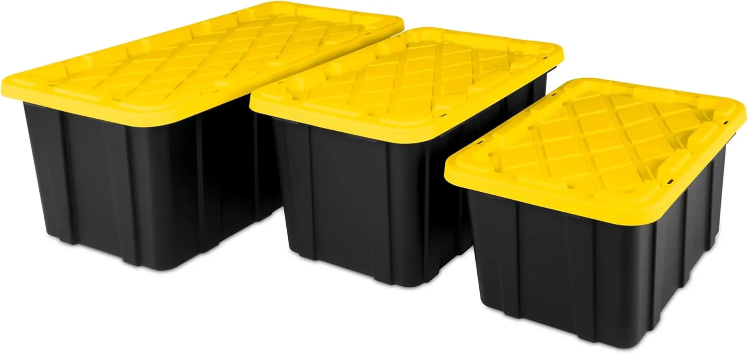 Sterilite 8-Pack Stackable Storage Bins, Heavy Duty Totes w/ Lids, 38 Gallon, Black/Yellow