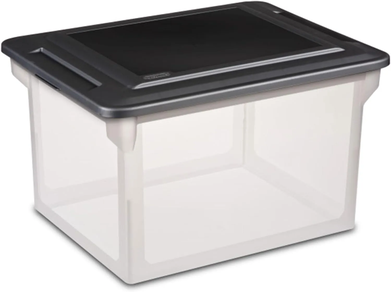 Sterilite File Box, Stackable Storage Bin with Lid, Organize Receipts, Bills, Taxes and Papers in the Home, Office, Clear Base with Black Lid, 12-Pack