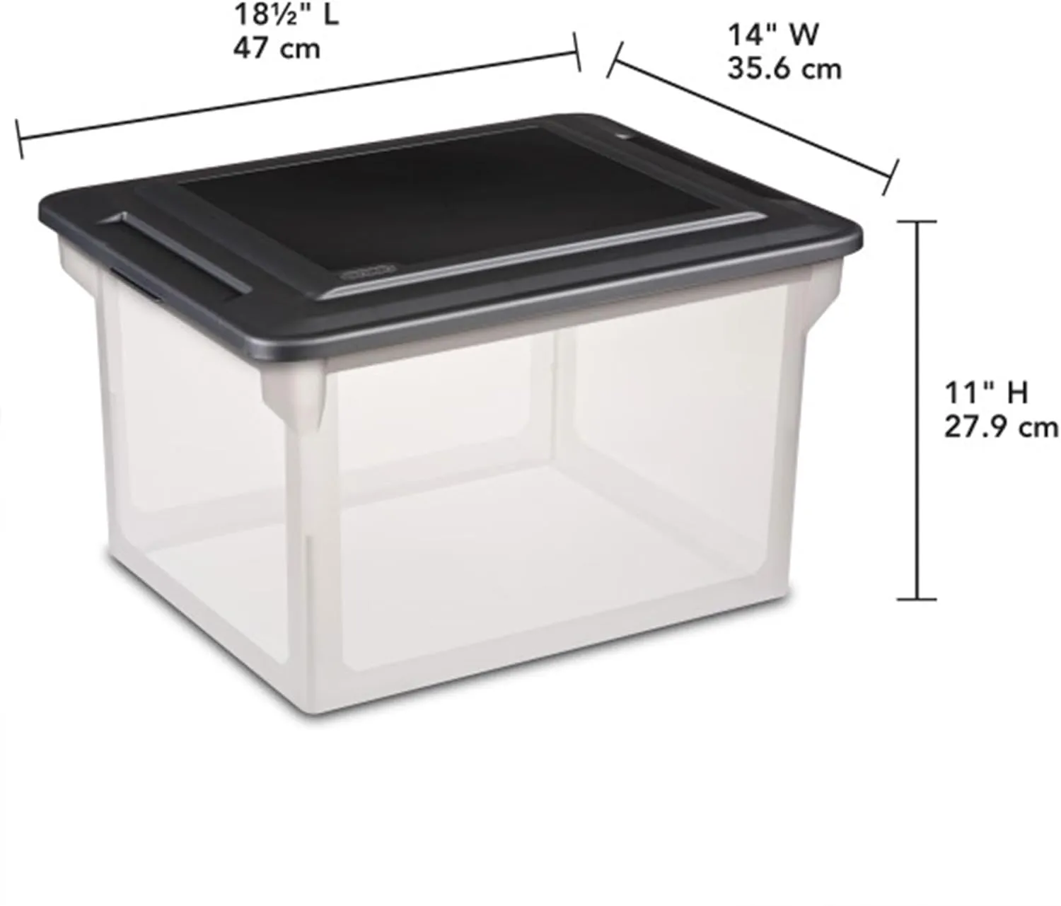 Sterilite File Box, Stackable Storage Bin with Lid, Organize Receipts, Bills, Taxes and Papers in the Home, Office, Clear Base with Black Lid, 12-Pack