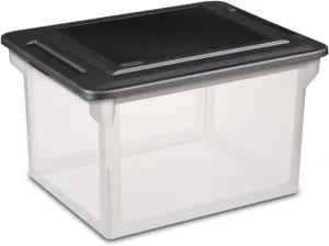 Sterilite File Box, Stackable Storage Bin with Lid, Organize Receipts, Bills, Taxes and Papers in the Home, Office, Clear Base with Black Lid, 12-Pack