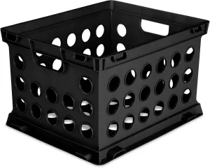 Sterilite File Crate, Stackable Plastic Storage Bin with Handles, Organize Files at Home, Garage, Office, School, Black, 6-Pack