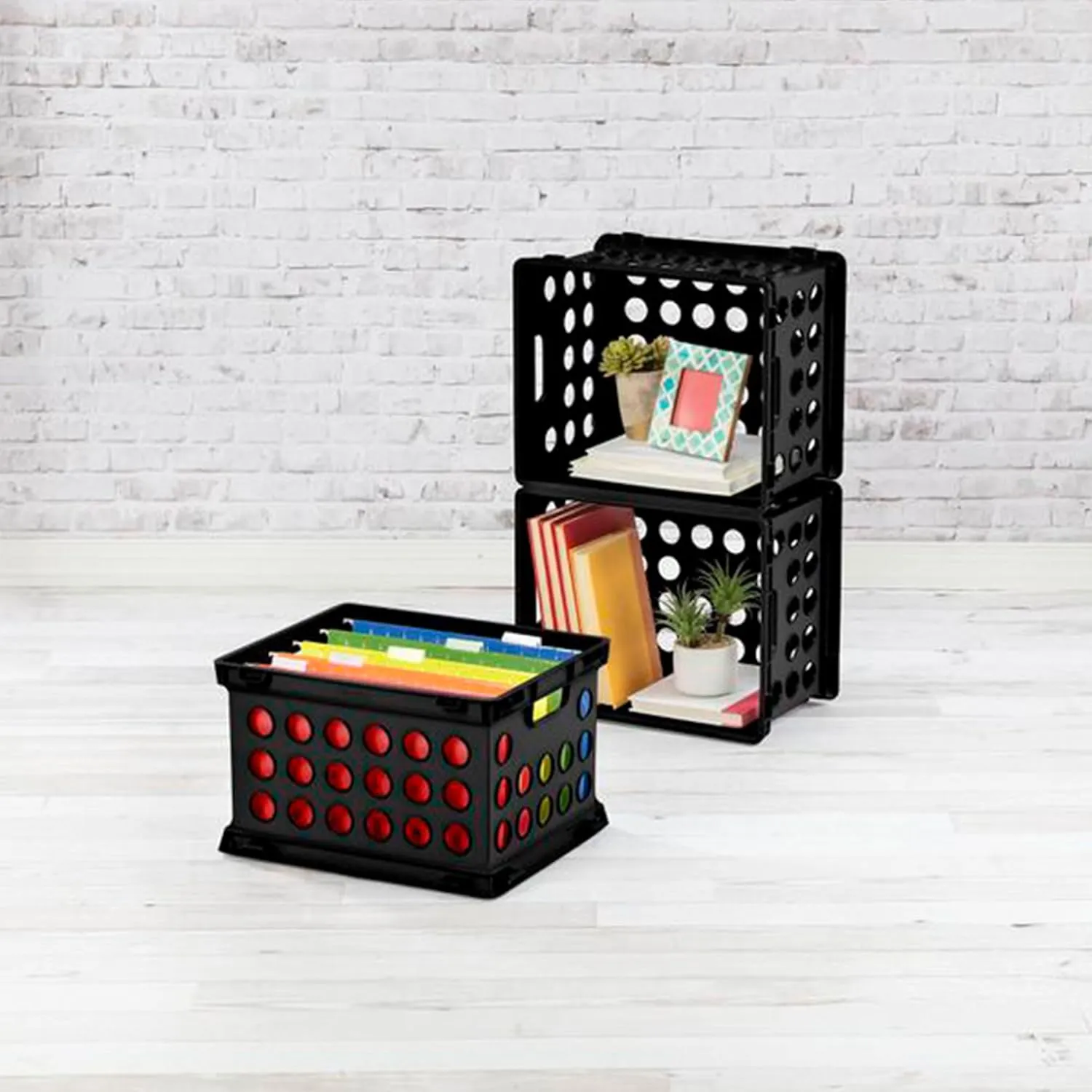 Sterilite File Crate, Stackable Plastic Storage Bin with Handles, Organize Files at Home, Garage, Office, School, Black, 6-Pack