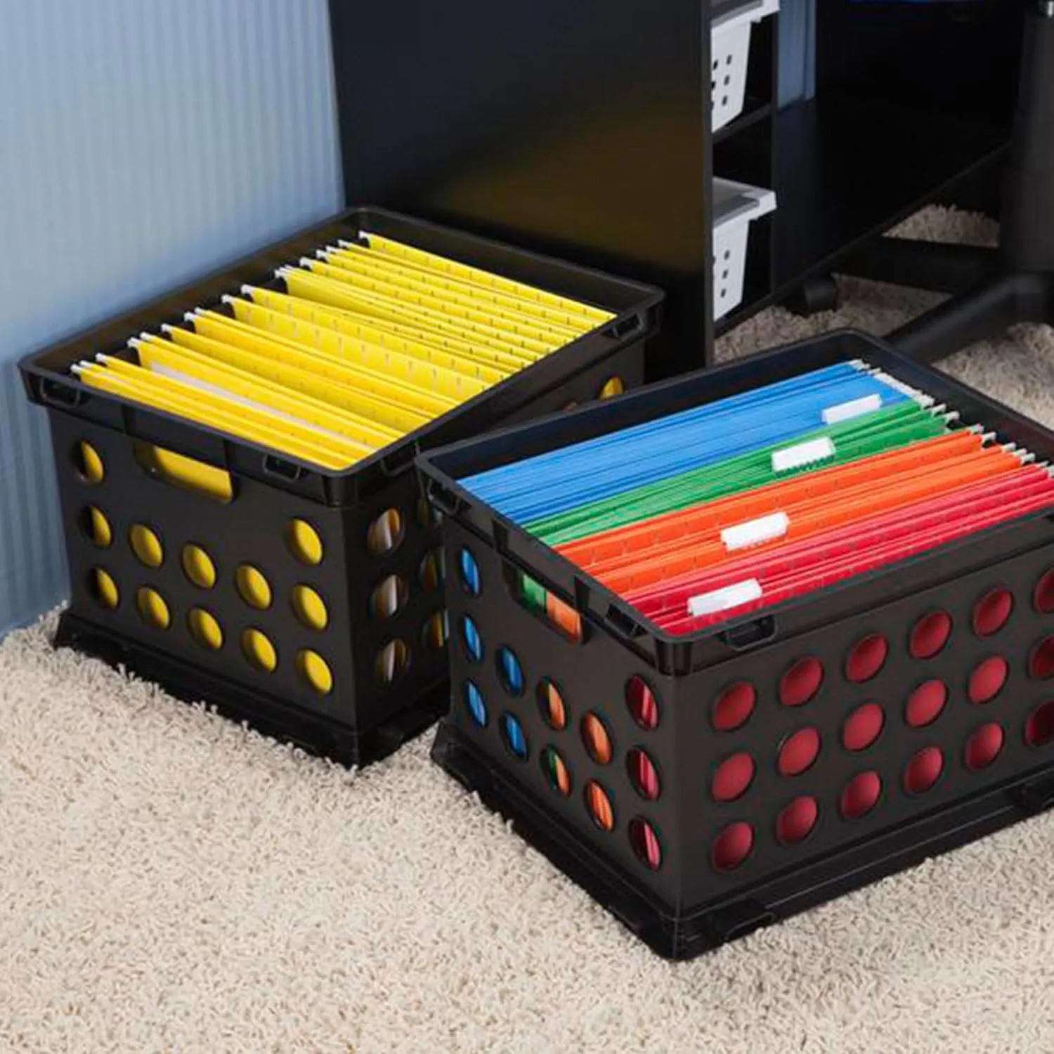 Sterilite File Crate, Stackable Plastic Storage Bin with Handles, Organize Files at Home, Garage, Office, School, Black, 6-Pack