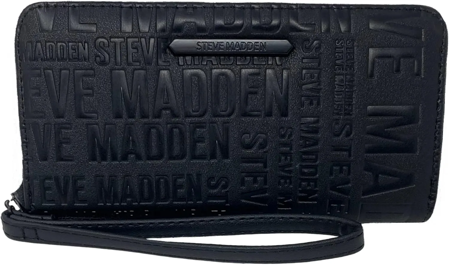 Steve Madden LARGE ZIP AROUND Wristlet Wallet (BLACK LOGO STRIPE)